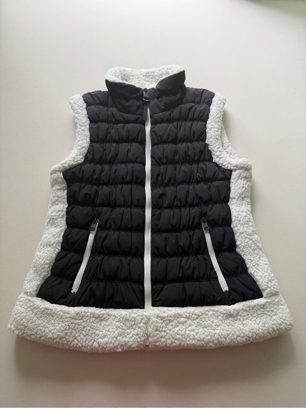Calvin Klein Performance Black Quilted Vest with White Sherpa Trim